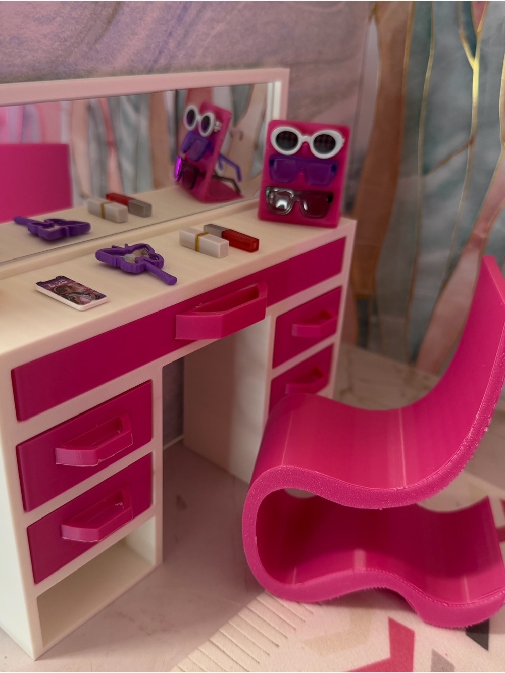 Barbie Vanity Makeup Table with Mirror and Chair | 11.5 Inch Doll Furniture